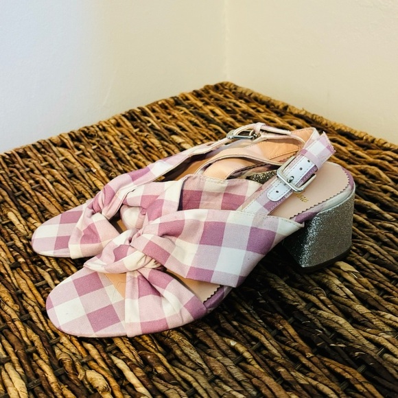 J. Crew JCrew Twisted Knot Penny Sandals in Gingham with Glitter Heel - Picture 2 of 6